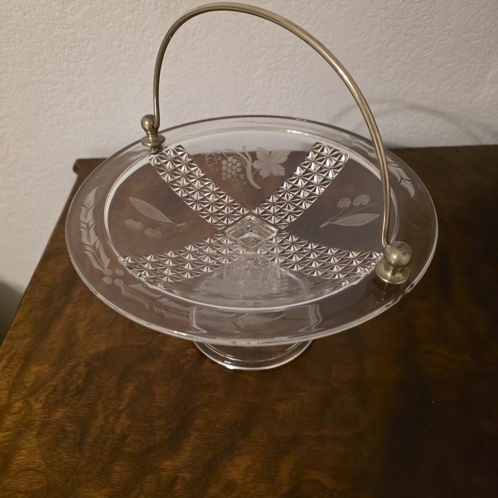 Antique Glass Serving Dish with Handle